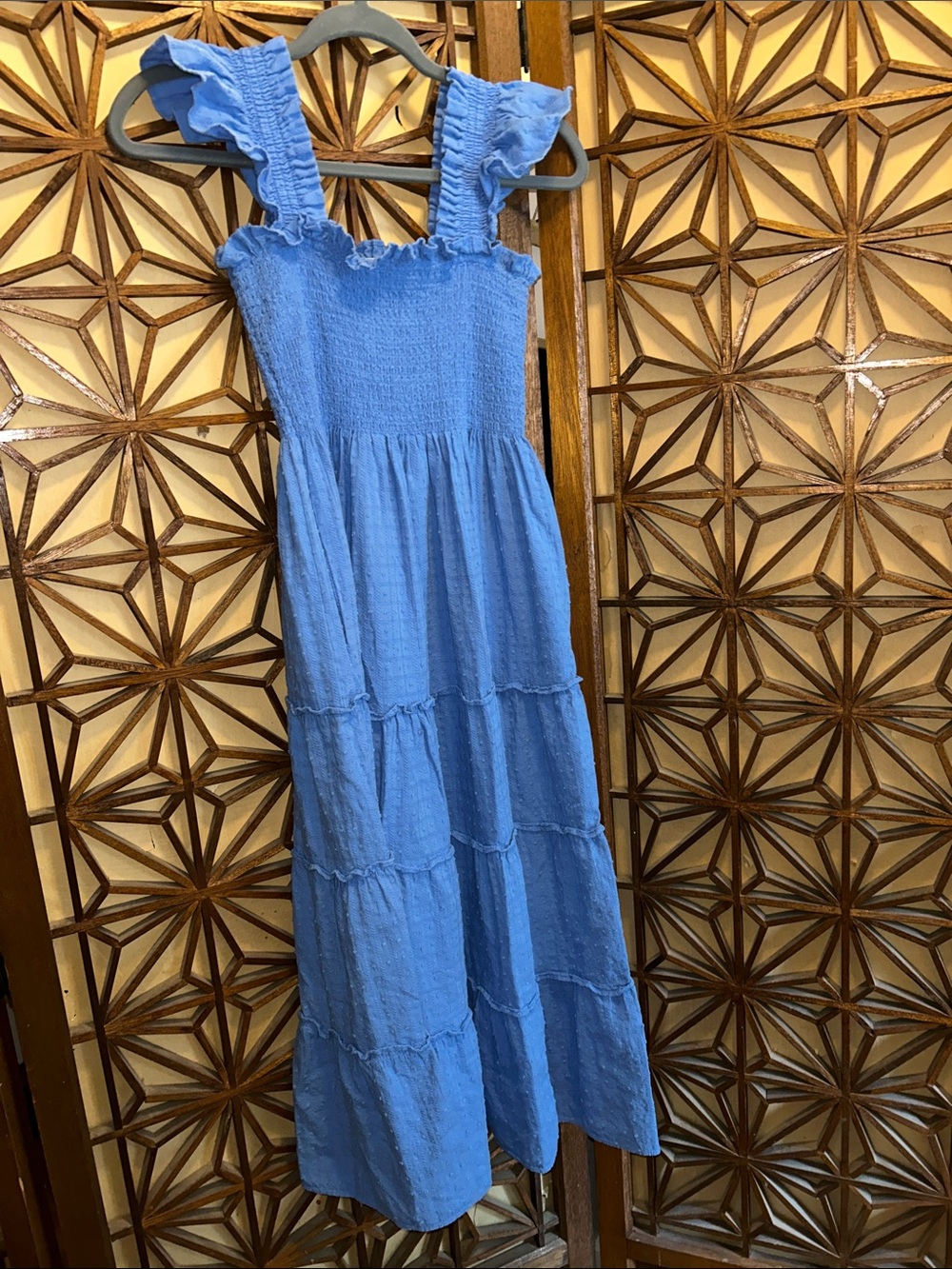 Hill House Ellie The Nap Dress Blue Smocked Ruffle Strap Maxi S Small